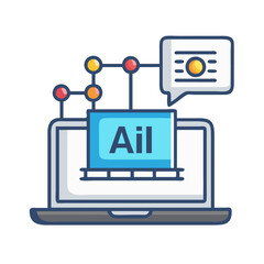 Poster - Laptop with AI Label Connected to Network Icon Representing Artificial Intelligence and Digital Connectivity