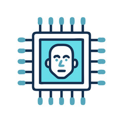 Leinwandbilder - Microchip with Human Face Icon Representing AI Facial Recognition and Biometric Processing