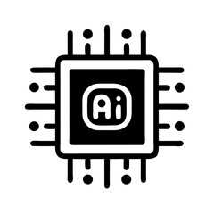 Fototapete - Microchip with Power Symbol Icon Representing AI Core and Intelligent Processing