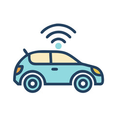 Leinwandbilder - Smart Car with Signal Waves Icon Representing Autonomous Driving and Vehicle Connectivity