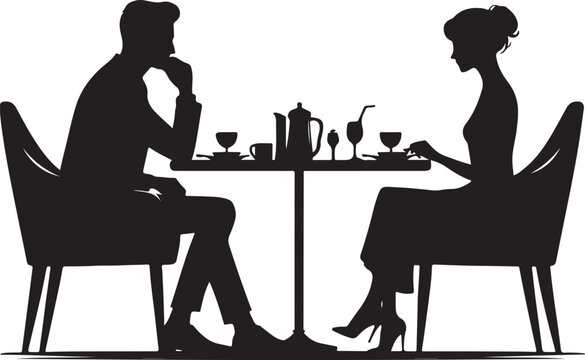  vector Couple sitting in restaurant 