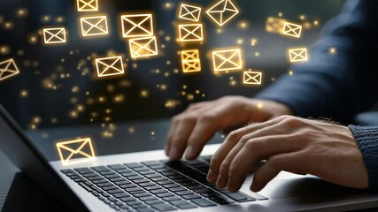 Poster - Engaging in digital correspondence while typing on a laptop closely, emphasizing the ease of connecting with others