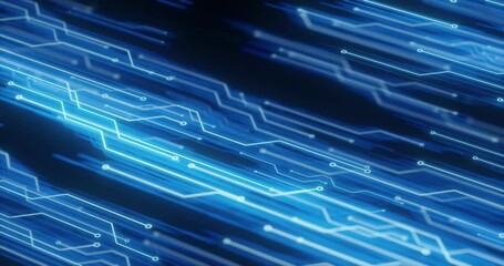 Poster - blue circuit board design with glowing lines and connection points, conveying a sense of modern tech
