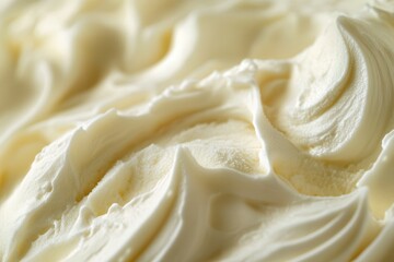 Poster - Close-up of smooth, white frosting with soft peaks and swirls. Perfect for cakes, cupcakes, and sweet treats. Sweet dessert cream.