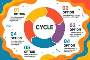 Poster - A vector-based circle infographic template is provided for designing cycle diagrams, graphs, and presentations, as well as round charts, to illustrate business concepts with 5 distinct options