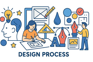 Poster - Vector illustration set showcasing flat design concepts throughout the design process