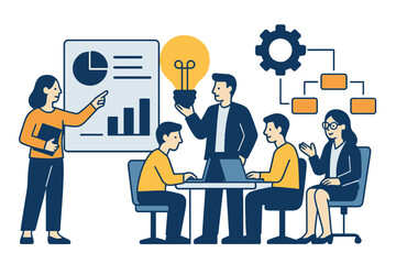 Poster - Modern vector illustration flat concepts characterize business people in an office setting for project management, business, workflow, and consulting purposes, ideal for website and mobile website