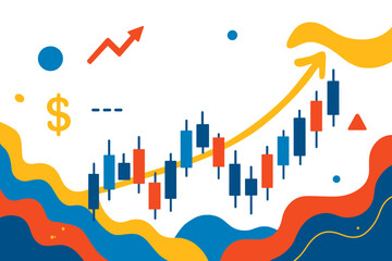 Poster - A chart and graph for  market or forex trading is set against an abstract financial market background in this vector illustration