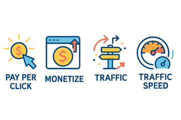 Poster - A simple collection of traffic-themed vector line icons includes Pay per Click, Monetize, Traffic Speed, and more, all with editable strokes and a precise 48x48 pixel size