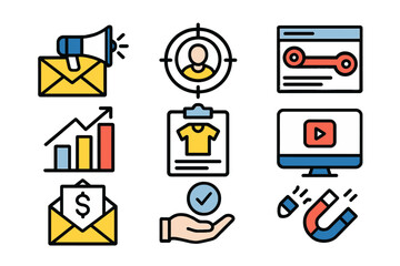 Poster - A simple collection of marketing-related vector line icons, including mail marketing and target audience, is available with editable strokes and a pixel perfect 48x48 design
