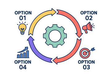 Aufkleber - a vector template illustrating a business element for infographics, comprising a cycle process with 