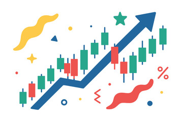 Poster - Vector illustration of a business candle stick graph chart depicting  market investment trading on a white background design, highlighting a bullish point and trend of the graph