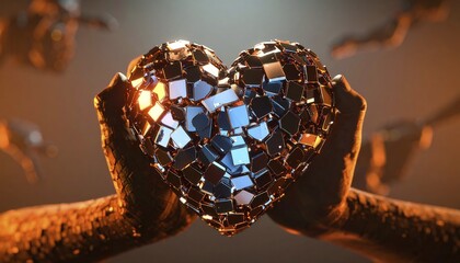 Poster - Shattered Metallic Heart Symbolizing Love and Vulnerability