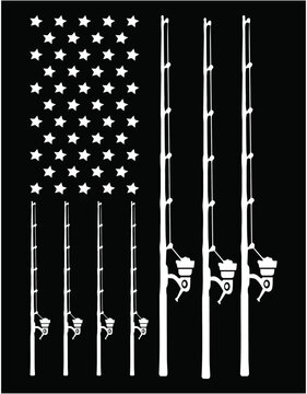 Fishing Pole American Flag Patriotic Outdoors - printable editable vector art file.