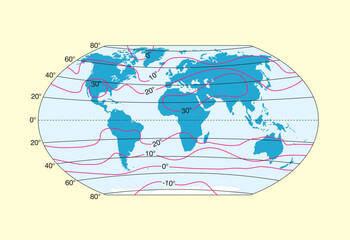 geography landforms and elevation vector illustration. world isotherm map and temperature map for ju