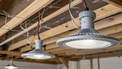 Aufkleber - A closeup of energyefficient LED light fixtures being installed in a ceiling showcasing a sleek design that brightens a previously dim space sustainably.