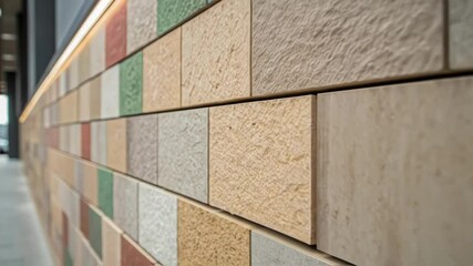 Aufkleber - A closeup of textured wall panels made of recycled materials capturing the aesthetic of sustainability while providing a unique visual element.