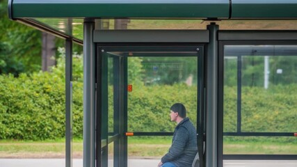 Poster - A closeup of the green roof atop a bus shelter featuring a layer of vegetation that contributes to urban biodiversity and helps regulate temperature showcasing environmental