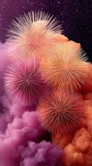 Poster - Cinematic Celestial Fireworks Ethereal Explosion Aesthetic Capturing Dynamic Night Sky Celebration with Vibrant Gradient Smoke Trails - Immersive Visual Storytelling