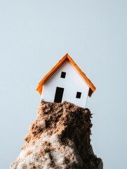 Aufkleber - Climate Crisis Visualization Minimalist Architectural Metaphor of Fragile Infrastructure Precariously Balanced on Eroding Terrain - Risk Management and Sustainability Insight