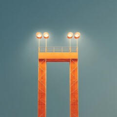 Aufkleber - Minimalist Industrial Architecture Vibrant Orange Stadium Light Tower Against Muted Sky - Urban Landscape Design Capturing Modernist Aesthetic and Structural Elegance