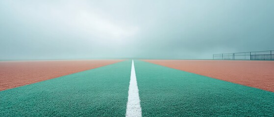 Poster - Minimalist Athletic Infrastructure High-Performance Synthetic Turf Field Design Capturing Institutional Sports Geometry and Spatial Symmetry in Muted Color Palette