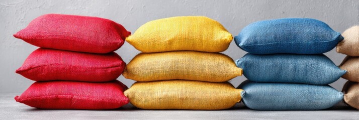 Aufkleber - Minimalist Color Block Cushions Vibrant Textural Home Decor Showcasing Contemporary Design Trends in Soft Furnishings for Modern Living Spaces