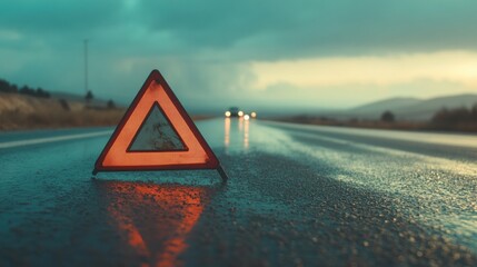 Aufkleber - Urban Safety Tech Cinematic Roadside Emergency Triangular Warning Signal - Minimalist Risk Management and Adaptive Mobility Solutions for Connected Travelers