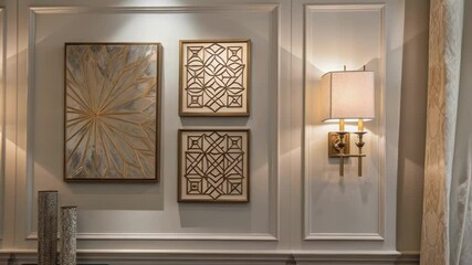 Aufkleber - A medium closeup showcasing decorative wall features including modern artwork and ambient sconces that create an inviting and sophisticated atmosphere.