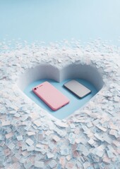 Leinwandbilder - Digital Love Languages Minimalist Tech Romance in Pastel - Emotional Connectivity, Gen Z Communication Trends and Aesthetic Mobile Lifestyle Visualization