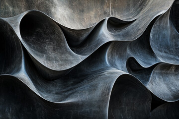 Poster - Dark gray textured surface with abstract wave-like forms creating a dynamic and powerful visual, showcasing depth and movement