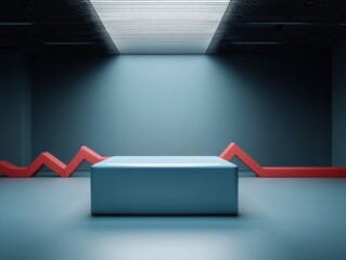 Aufkleber - Corporate Risk Analytics Visualization Sleek Minimalist Podium with Declining Financial Trend Indicators - Strategic Business Intelligence Mockup