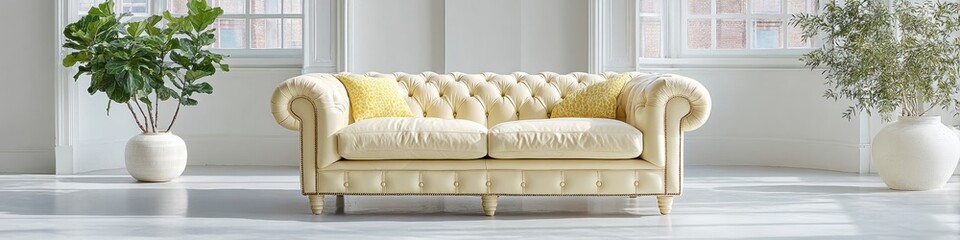 Poster - Timeless Luxury Living Classic Chesterfield Sofa in Minimalist Interior - Contemporary Home Design Meets Vintage Elegance for Modern Lifestyle Spaces