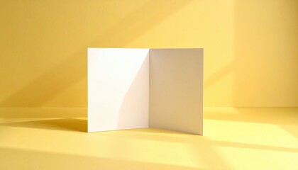 Poster - Creative design showcase minimalist open book on yellow background graphic art studio bright light conceptual presentation