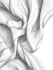 Poster - Elegant Draped Fabric - Close-up of a pencil sketch depicting the graceful folds and textures of draped fabric. Subtle shading adds depth and realism