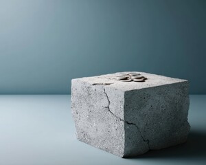 Aufkleber - Deconstructed Financial Resilience Brutalist Concrete Investment Podium with Fractured Coin Metaphor - Minimalist Economic Disruption Concept