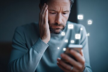 Poster - Digital Anxiety Narrative Millennial Professional Experiencing Financial Stress through Immersive Tech Interaction - Emotional Burnout and Market Volatility Visual
