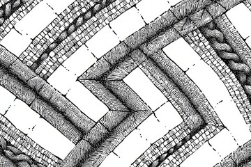 Poster - Geometric Mosaic Pattern - Abstract black and white of a repeating geometric mosaic pattern. Intricate details and a high contrast create a striking visual