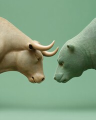Poster - Minimalist Market Dynamics Bull vs Bear Investment Strategy Visualization - Next-Gen Financial Education and Trendsetting Economic Insights