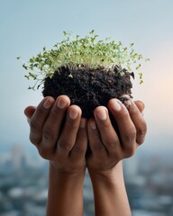 Poster - Regenerative Urban Ecology Microgreen Sprouting in Sustainable Hands - Eco-Innovative Climate Resilience and Millennial Green Living Metaphor