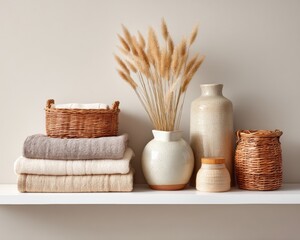 Poster - Serene Wabi-Sabi Home Decor Organic Neutral Texture Story with Rattan, Ceramic, and Soft Linens - Minimalist Wellness Styling for Modern Interiors