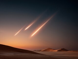 Leinwandbilder - Cosmic Wonder Ethereal Meteor Shower Illuminating Desert Landscape - Immersive Astronomical Experience for Wanderlust Travel Marketing