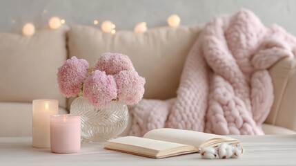 Poster - Mindful Manifestation Sanctuary Soft Blush Aesthetic Wellness Space with Cozy Textures, Gentle Illumination and Intentional Self-Care Styling