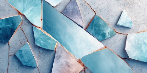 Poster - Fractured Tranquility Kintsugi-Inspired Geometric Abstract with Oceanic Blues, Mindful Design and Digital Art Innovation for Modern Creative Spaces