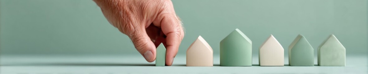 Poster - Minimalist Real Estate Investment Strategy Soft Sage Architectural Models Illustrating Progressive Property Portfolio Growth and Market Scalability
