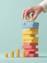 Poster - Minimalist Financial Strategy Soft Pastel Jenga Risk Management for Next-Gen Entrepreneurs - Balanced Decision-Making in Volatile Economic Landscapes