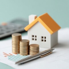 Poster - Minimalist Financial Planning Compact Smart Home Investment Model with Stacked Coins - Next-Gen Real Estate Strategy for Millennial Wealth Building
