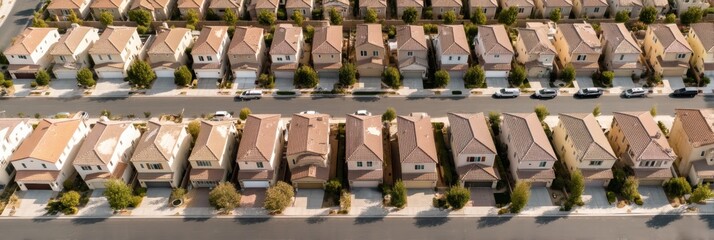 Poster - Sustainable Urban Planning Revealed Drone Aerial Cityscape of Modern Suburban Housing Development Showcasing Efficient Community Design and Smart Residential Growth Strategies