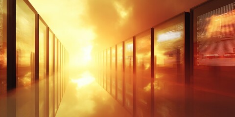 Fototapete - Ethereal Digital Infrastructure Next-Gen Cybersecurity Visualization with Luminous Data Corridor - Immersive Enterprise Network Security Design