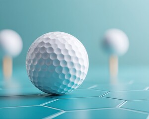 Aufkleber - Minimalist Golf Performance High-Precision Dimpled Ball on Geometric Teal Surface - Advanced Sports Technology and Strategic Game Innovation